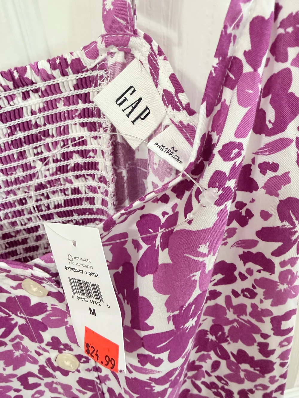NWT GAP Floral Smocked Back Cami Sundress Medium Purple Button Front Viscose